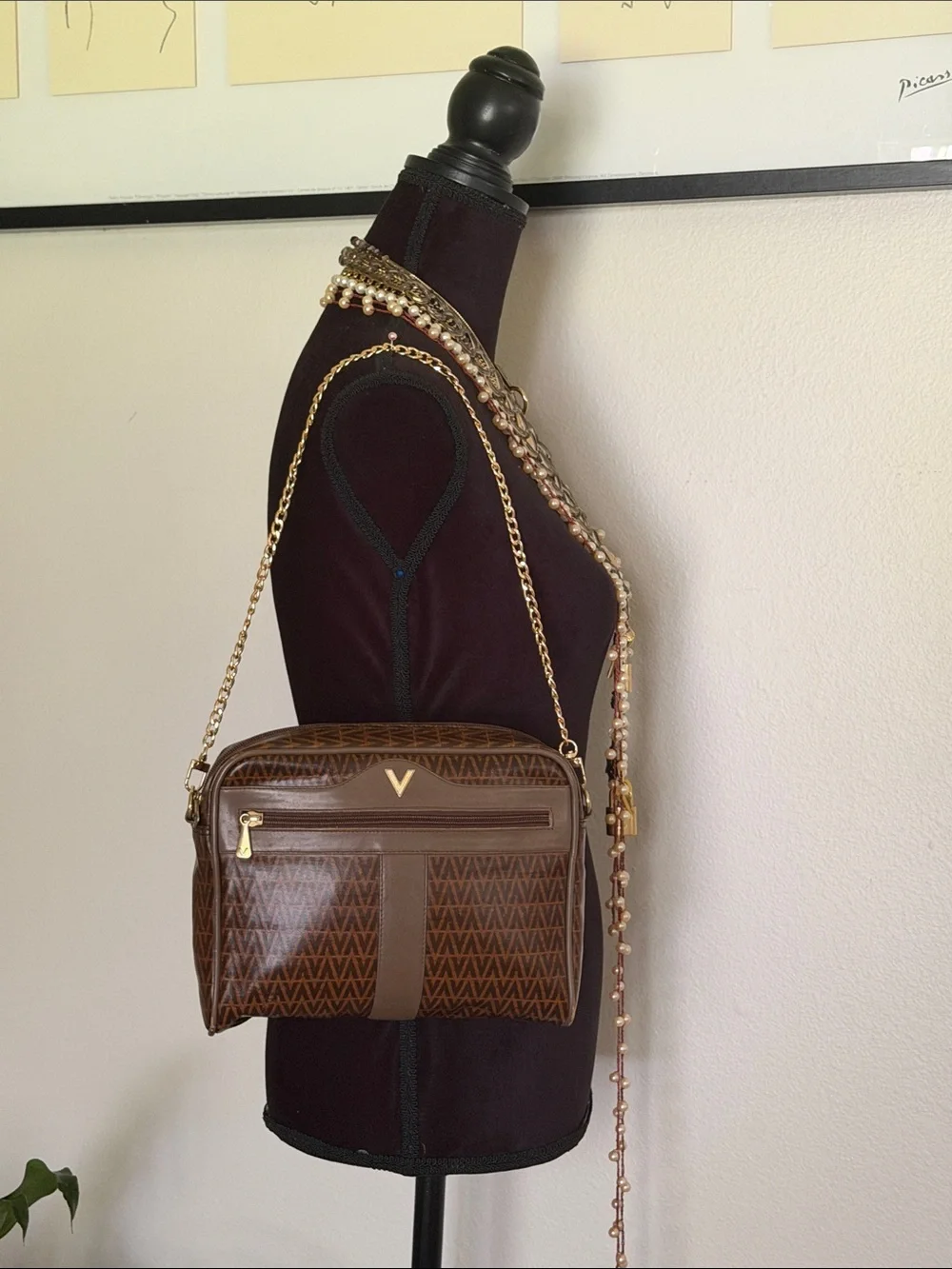Valentino Brown Monogram clutch with Gold Hardware